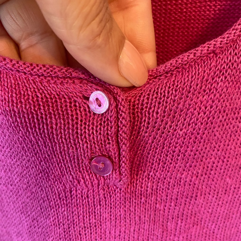 Eileen Fisher Sz L Hot Pink Round Neck 100% Linen Knit Sweater Top - Picture 3 of 9